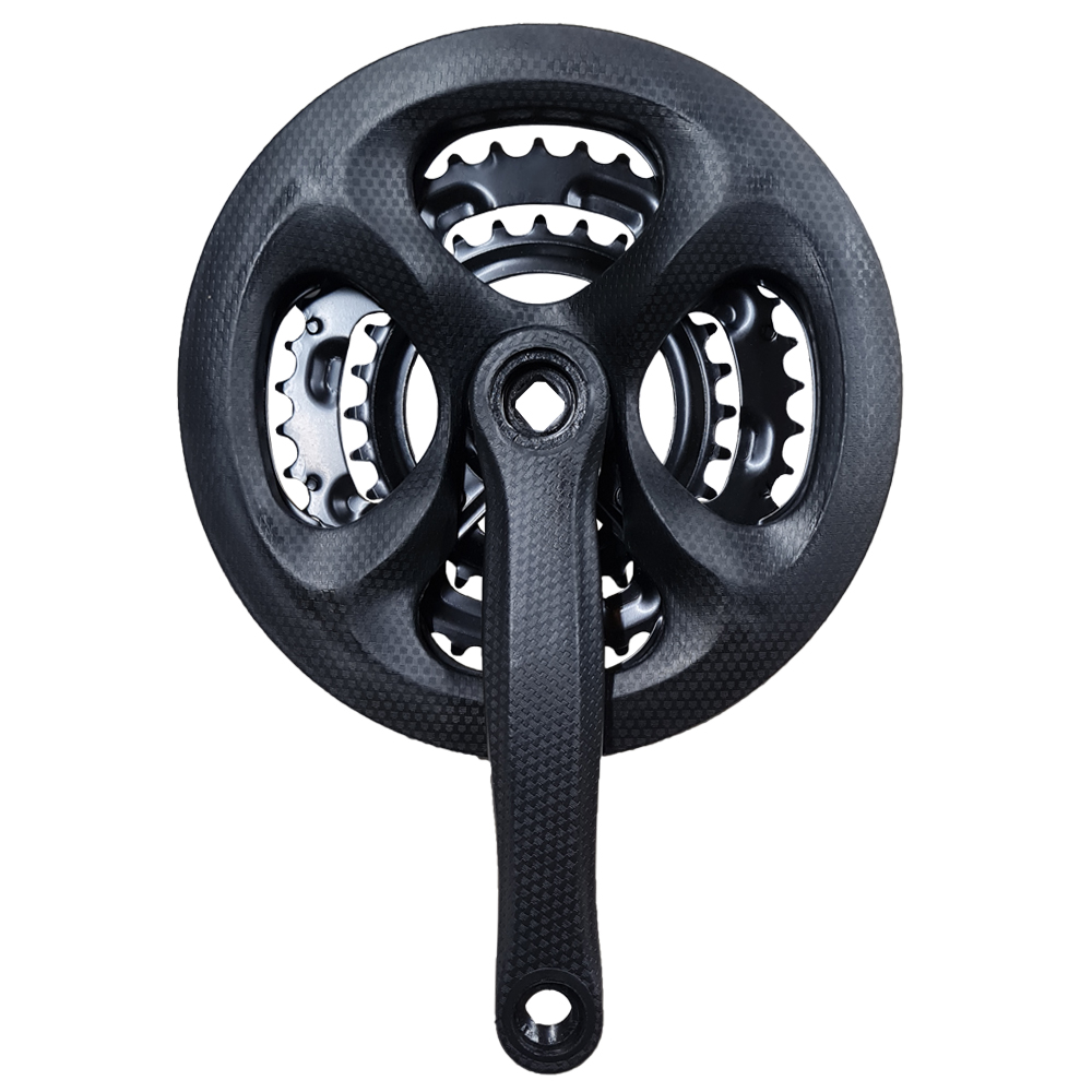 Plato y Palanca Triple 42/34/24 Dientes - 170 mm - Acero Negro Revestido Plastico Simil Carbono