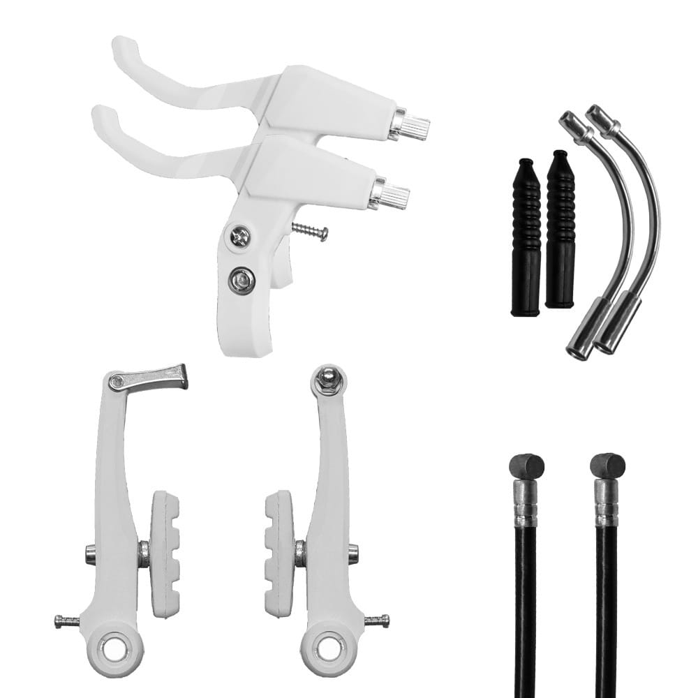 Frenos V-Brake - Set 4 Piezas C/Manijas y Cables - Plastico Blanco - Power