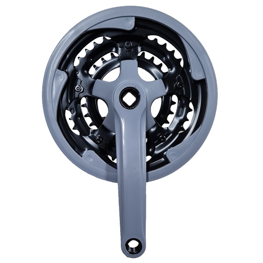 [10998] Plato y Palanca Triple 48/38/28 Dientes - 170 mm - Acero Gris Revestido Plastico