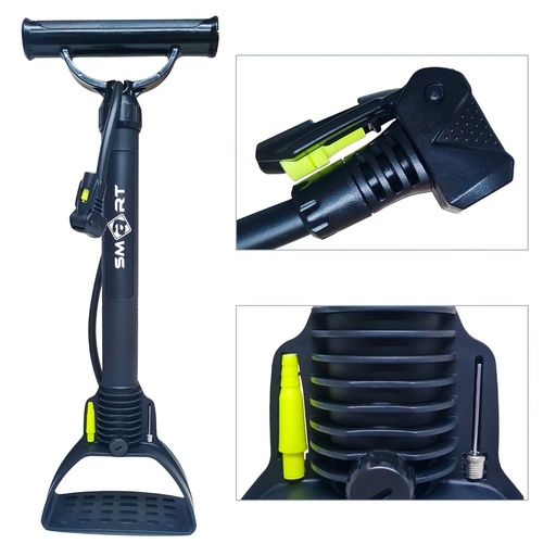 [6325] Inflador de Pie Valvula Presta/Schrader - Picos para Pelotas e Inflables - Smart - (Simil 17880B)